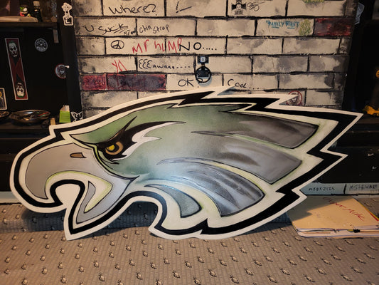 Eagles wood project. 3'×5' finished plywood. Both sides of project are painted.